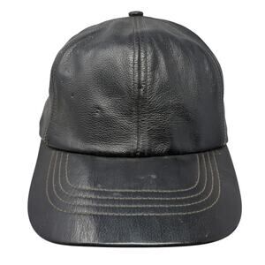 ACTWU Baseball Cap Black OS Genuine Leather Blank 6 Panel Vintage USA